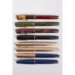 A collection of eight miscellaneous Parker fountain pens including 'Moderne', 'Lady', '17's' etc,