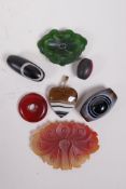 A collection of assorted agate and hardstone beads and pendants, largest 2½"
