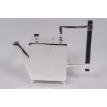 An Art Deco style square section silver plated teapot in the manner of Christopher Dresser, 6" high