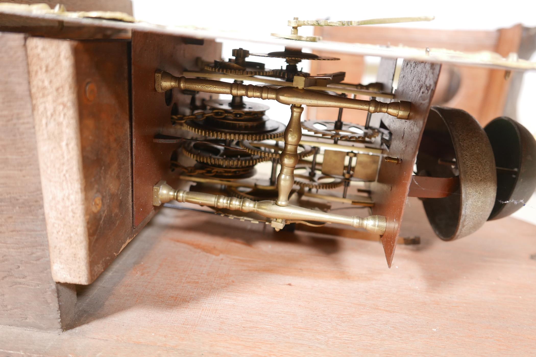 A C19th Dutch Staart clock, oak case with painted arched dial, brass spandrels and gilt metal - Image 6 of 6