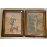 After Thos. Barker, the woodman and the thresher, a pair of C19th watercolours in period giltwood