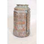 A set of five antique Middle Eastern silvered copper stacking containers, with engraved