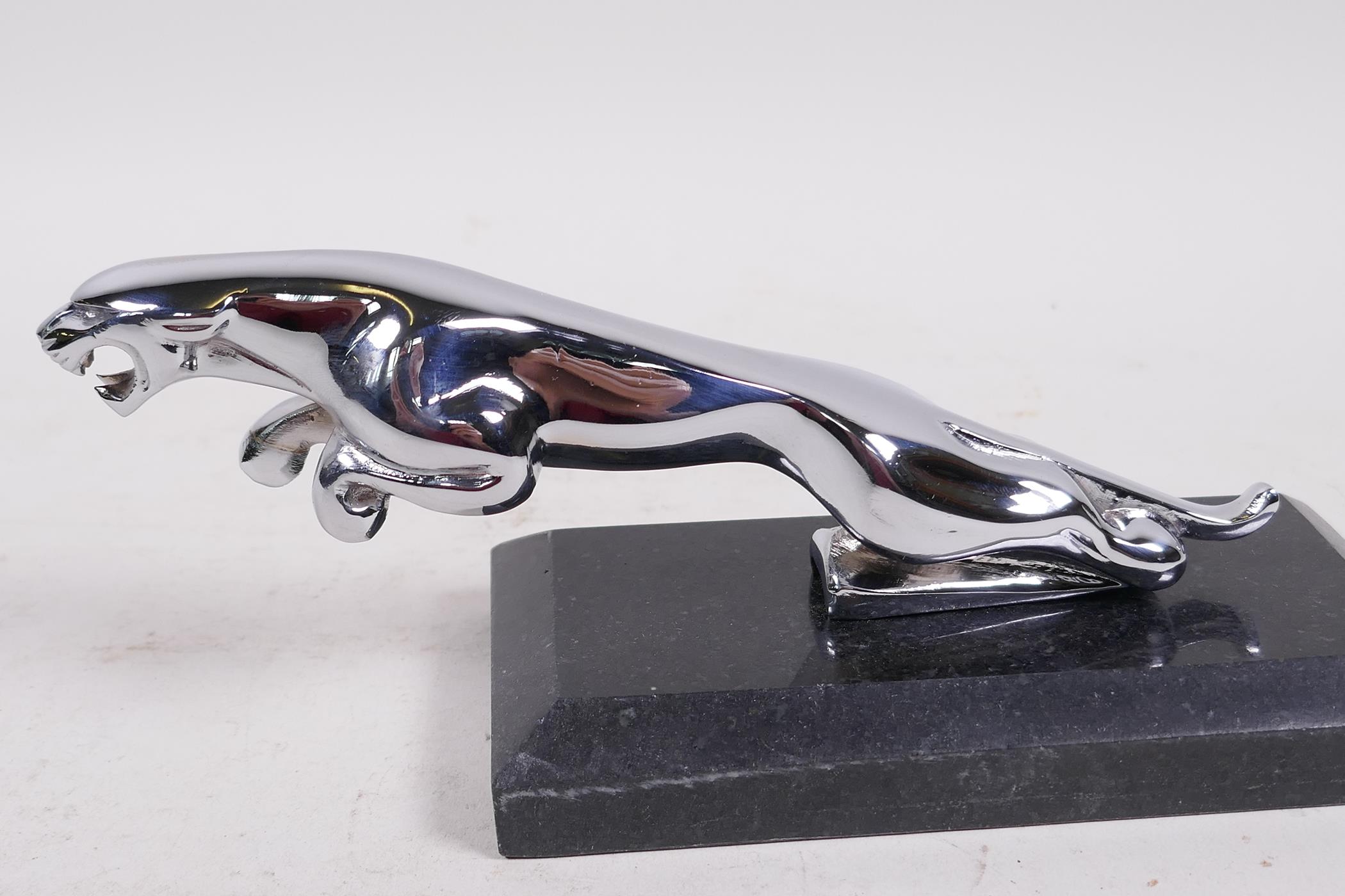 A chromium plated replica Jaguar car mascot mounted on a marble base, 7½" long - Image 2 of 3