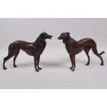 A pair of bronze figures of hounds, 6½" high