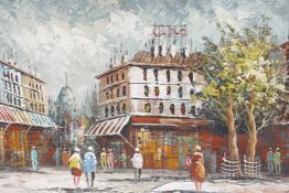 Bernard, Impressionist style Parisian street scene, oil on board, 32" x 16"