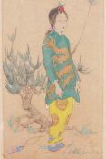 Elyse Ashe Lord, signed etching, portrait of an Oriental child, unframed, 12" x 6½"