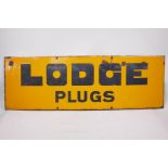 A vintage 'Lodge Plugs' enamel metal sign, circa 1920, 36" x 12"
