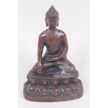 A small Chinese bronze figure of Buddha seated in meditation on a lotus throne, 3½"