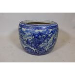 A Chinese blue and white ceramic jardiniere, 14" high