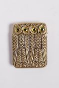 A brass vesta case decorated with two owls, 2" high