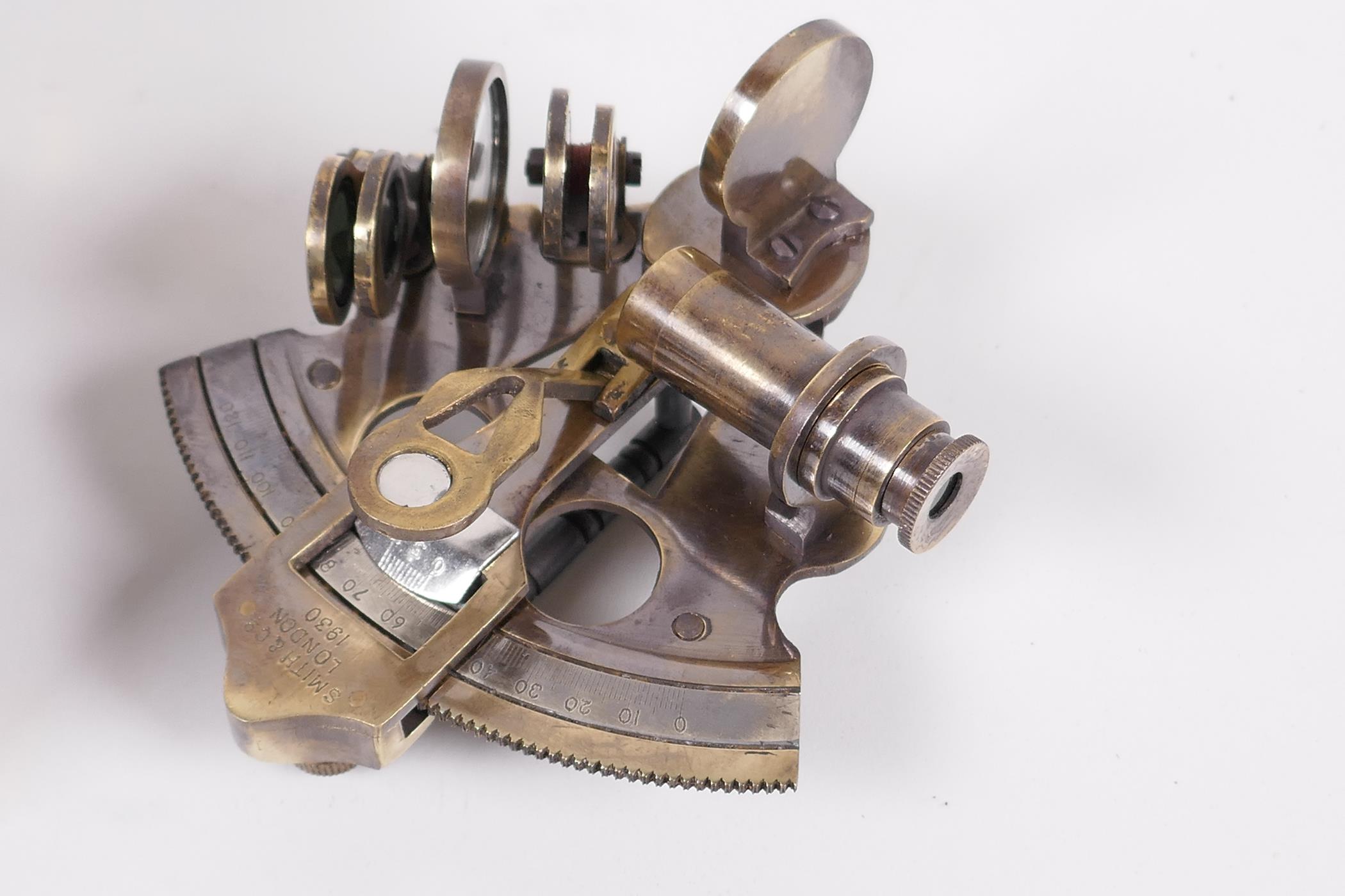 A replica brass travelling sextant in a hardwood case, 4½" square - Image 2 of 2