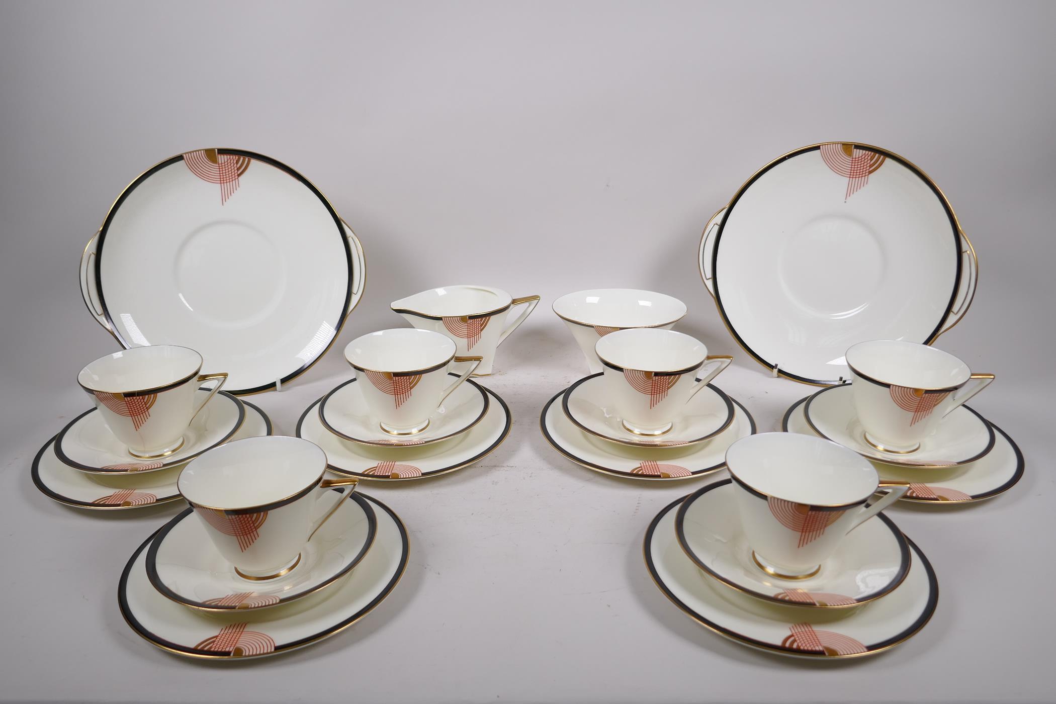 A six setting Royal Doulton 'Tango' pattern tea service to include cups, saucers, cake plates,