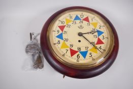 A mahogany cased circular wall clock with single train movement and painted RAF dial, 13" diameter