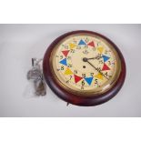 A mahogany cased circular wall clock with single train movement and painted RAF dial, 13" diameter