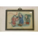 A Chinese reverse glass painting depicting three boys, 15" x 22"