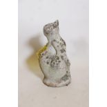 A concrete garden figure of a cat, A/F, 17" high