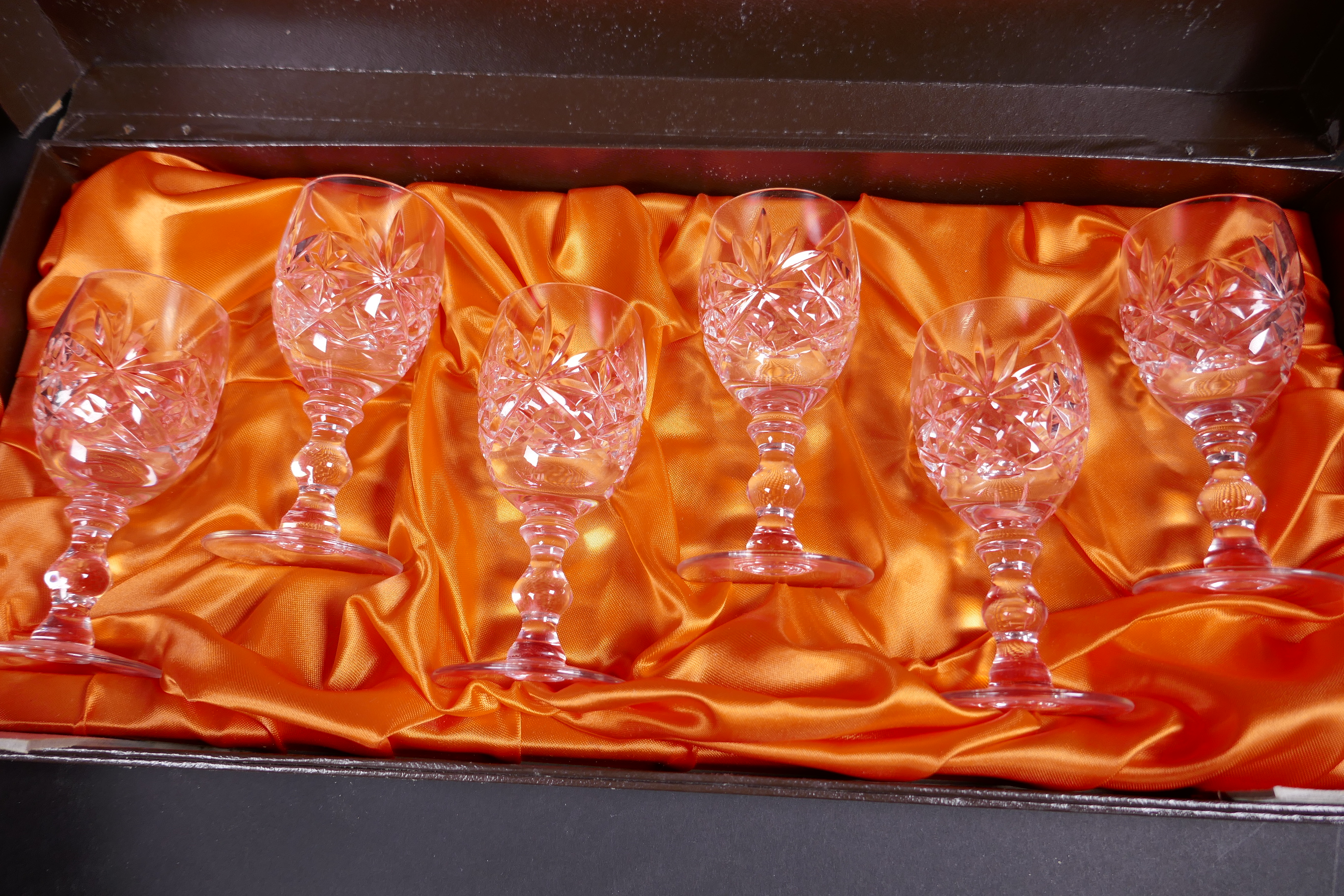 A boxed set of six Webb Crystal glass tumblers together with a matching boxed set of six sherry - Image 2 of 4