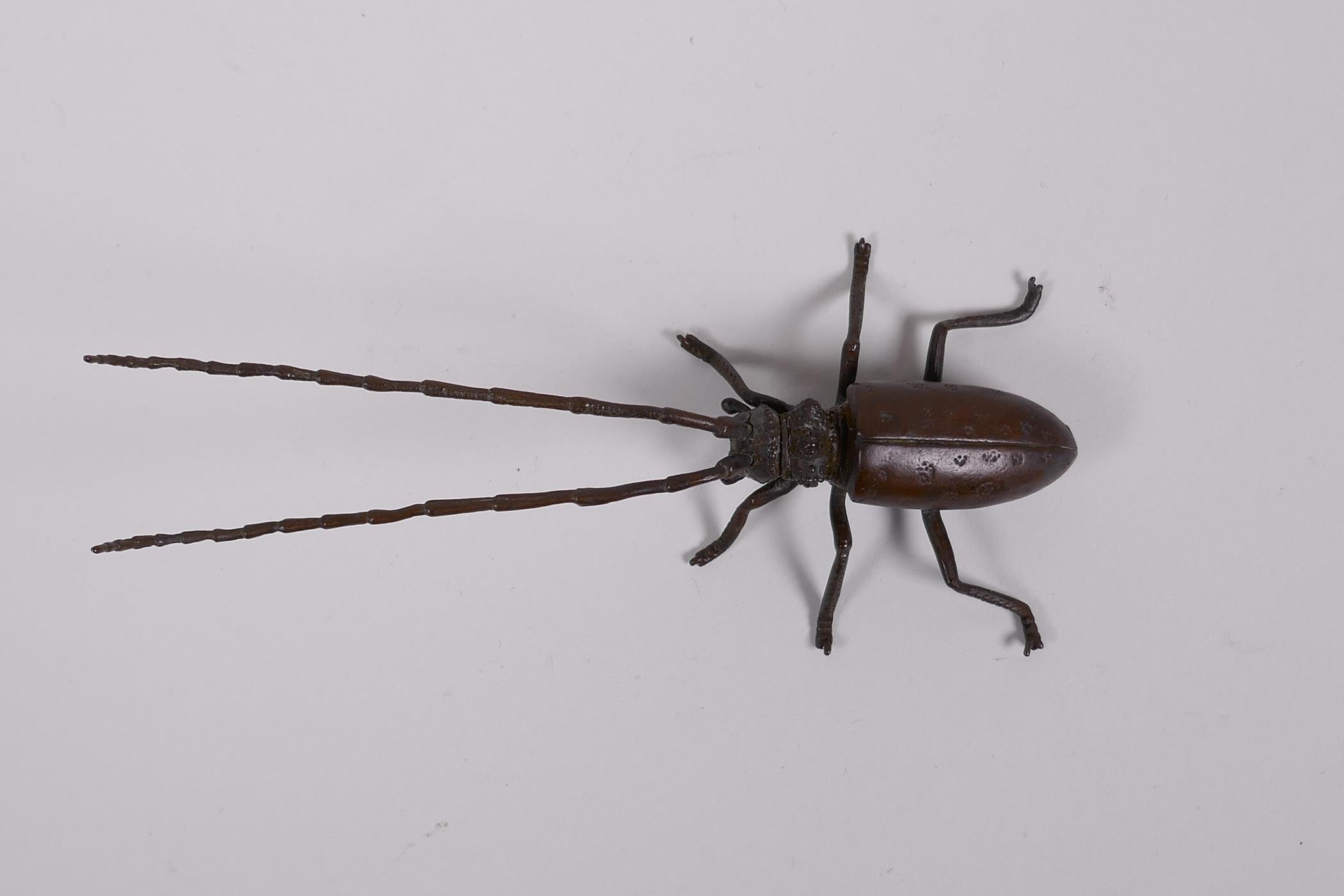 A Japanese Jizai style bronzed metal beetle with articulated limbs, antennae and carapace, 5½" long - Image 2 of 3