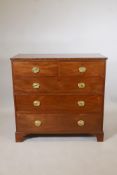 An early C19th mahogany chest of two plus three drawers, with brass oval plate handles, raised on