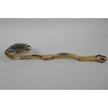 A Chinese gilt metal ruyi set with turquoise, lapis and agate, 12" long