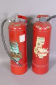Two water fire extinguishers, 24" high