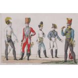 A C19th hand coloured engraving, Armee des Souvenrains Alles, annee 1815, plate No 8, Officers de