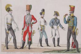 A C19th hand coloured engraving, Armee des Souvenrains Alles, annee 1815, plate No 8, Officers de