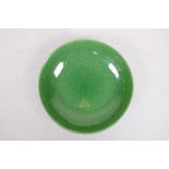 An apple green crackle glazed bowl, 9" diameter