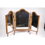 A Queen Anne style walnut triptych dressing table mirror, 29½" high