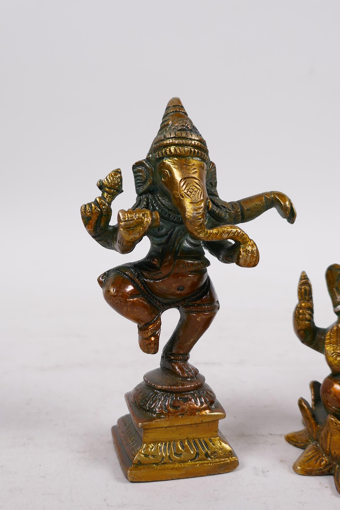 An Indian bronze of Ganesh seated on a lotus throne, and another Ganesh seated on a plinth, - Image 2 of 3