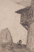 Marius Bauer, street scene, No 38, initialled in pencil, 11" x 7"