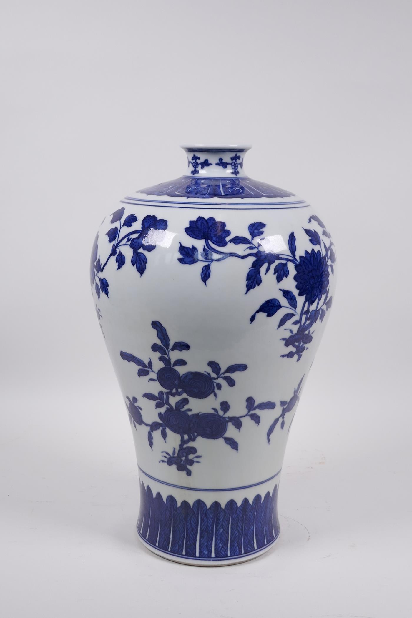 A Chinese blue and white porcelain meiping vase with floral decoration, Qianlong seal mark to - Image 2 of 5