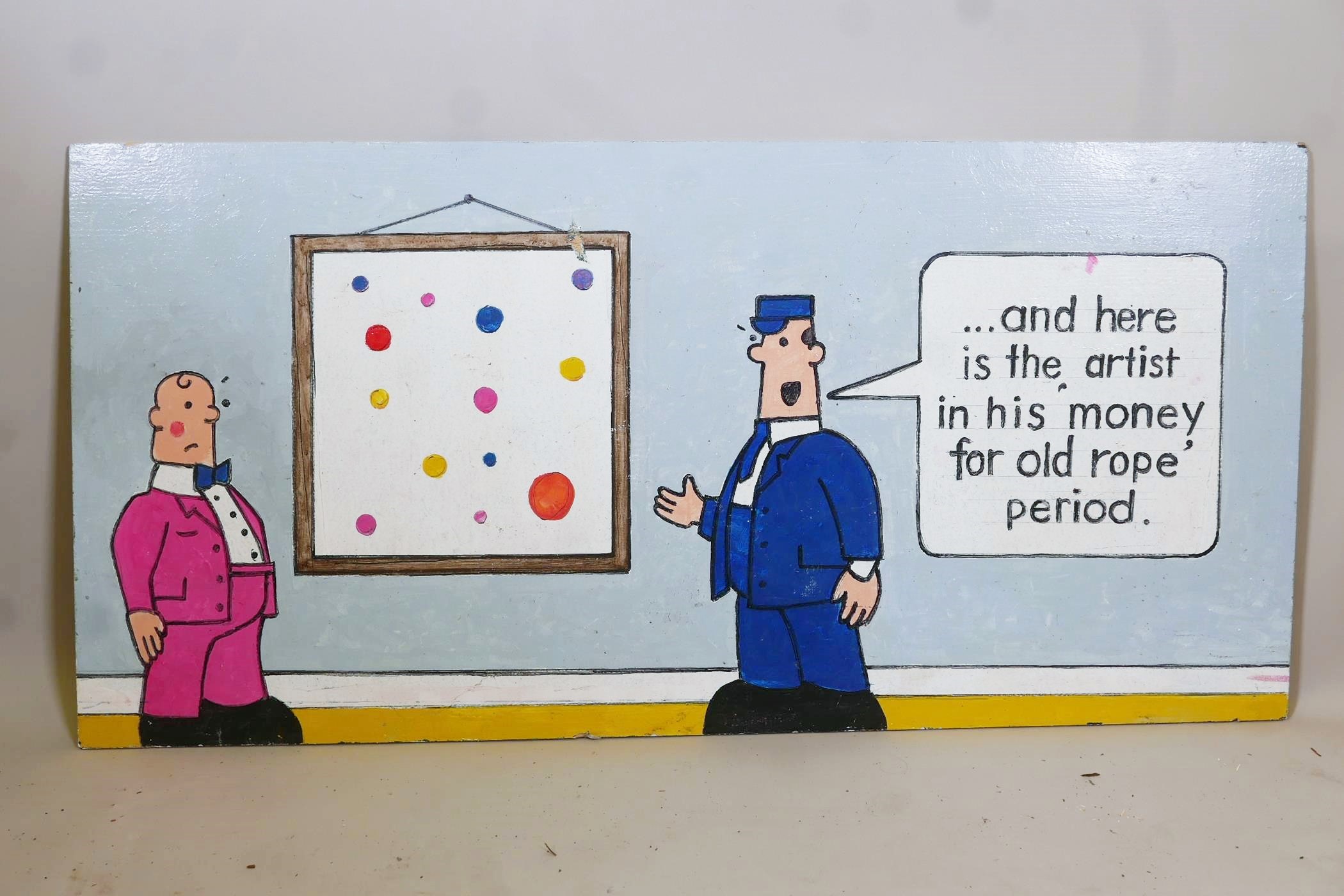 A painted board with humorous cartoon each side, 41" x 20" - Image 2 of 2