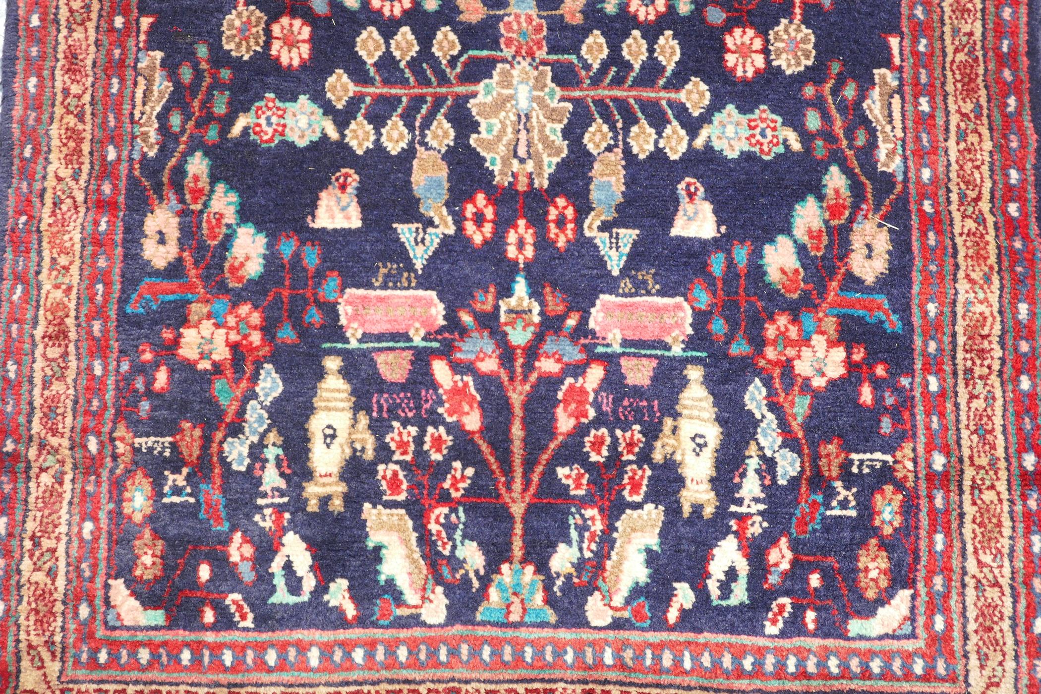 A rich blue ground full pile Persian Sarouk runner with an unique floral pattern, 122" x 41" - Image 5 of 8