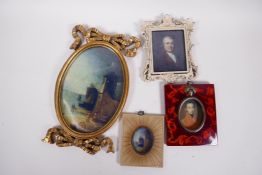 Four miniature colour prints in different frames, largest 6½" x 4½"