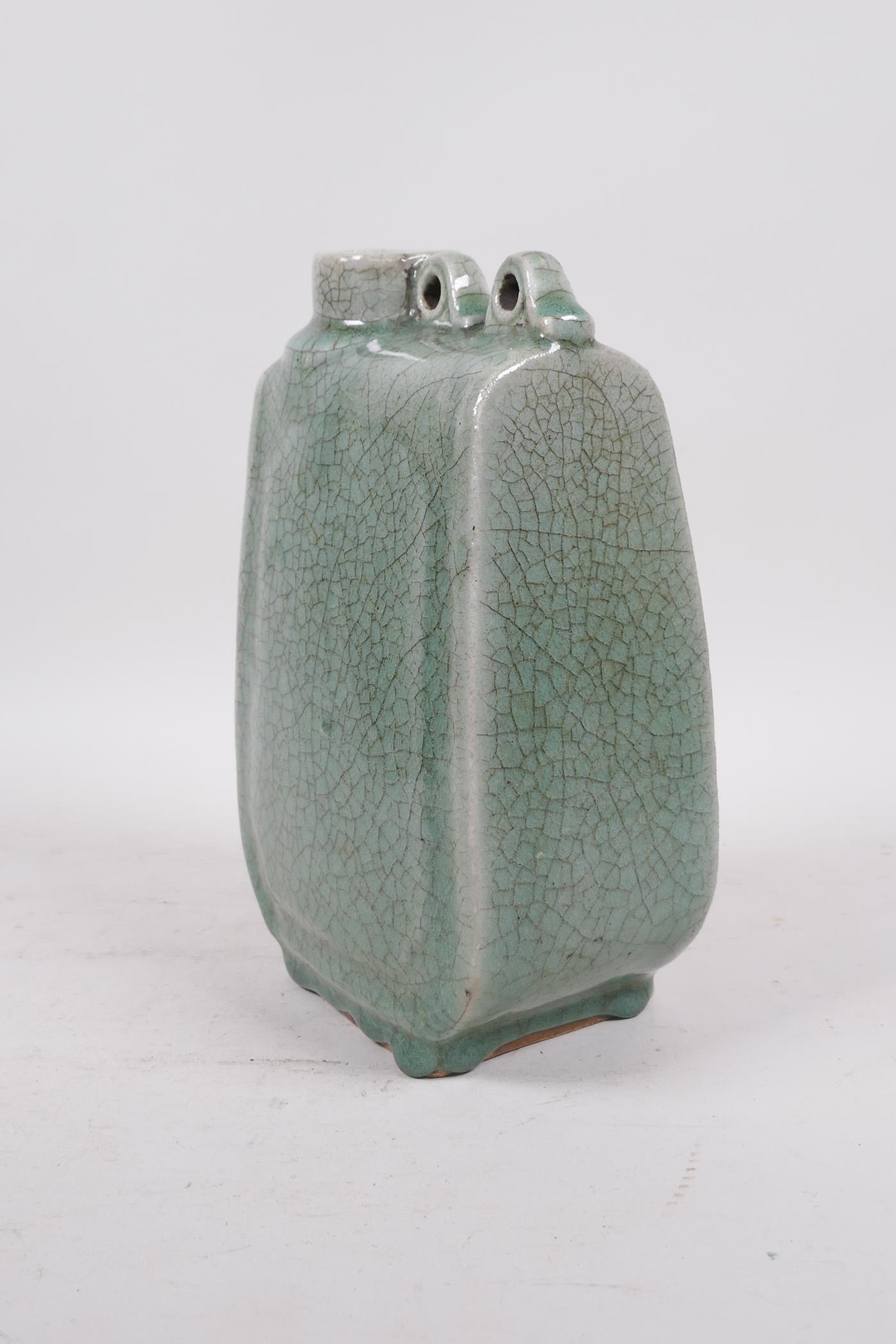 A Chinese green crackle glazed pottery water vessel, 9" high - Image 4 of 5