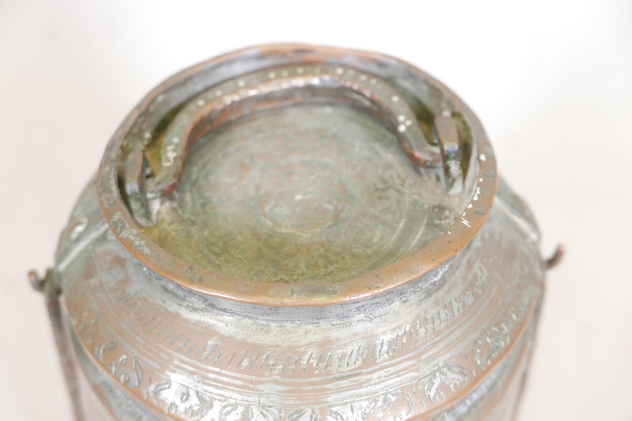 A set of five antique Middle Eastern silvered copper stacking containers, with engraved - Image 3 of 3