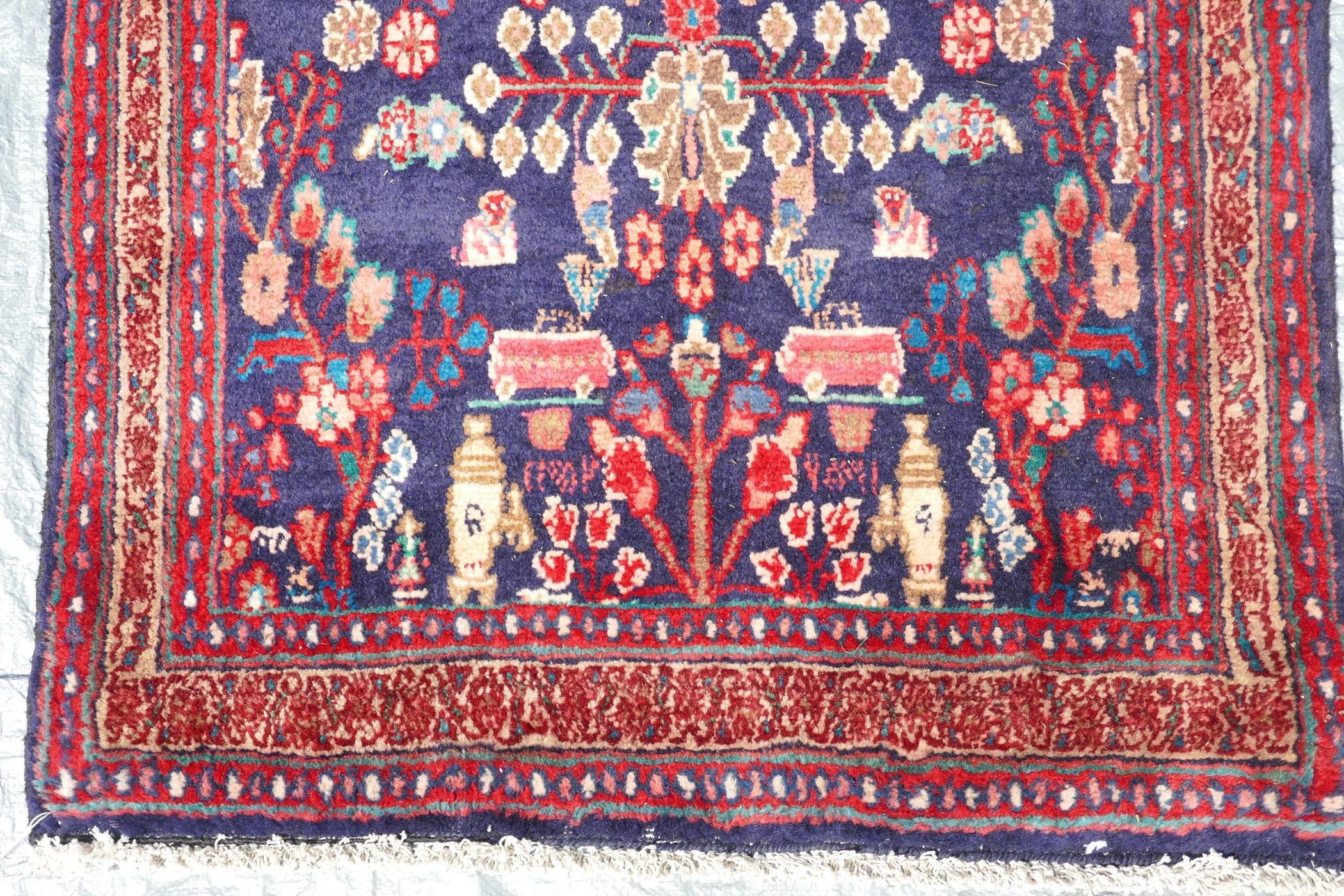 A rich blue ground full pile Persian Sarouk runner with an unique floral pattern, 122" x 41" - Image 3 of 8