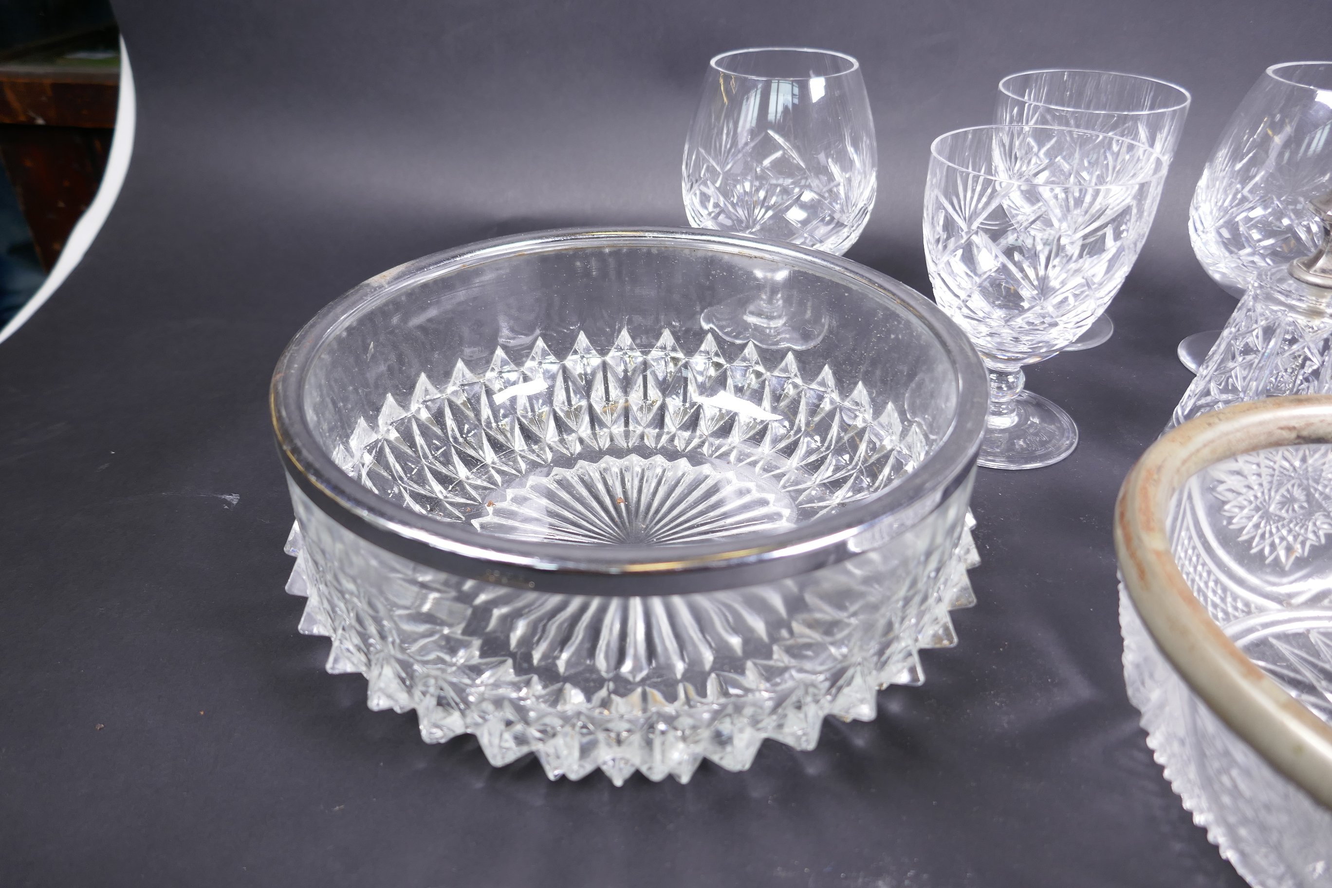 A cut glass rose bowl together with 'Royal Brierley' - four cut glass brandy balloons, 6 port - Image 4 of 5