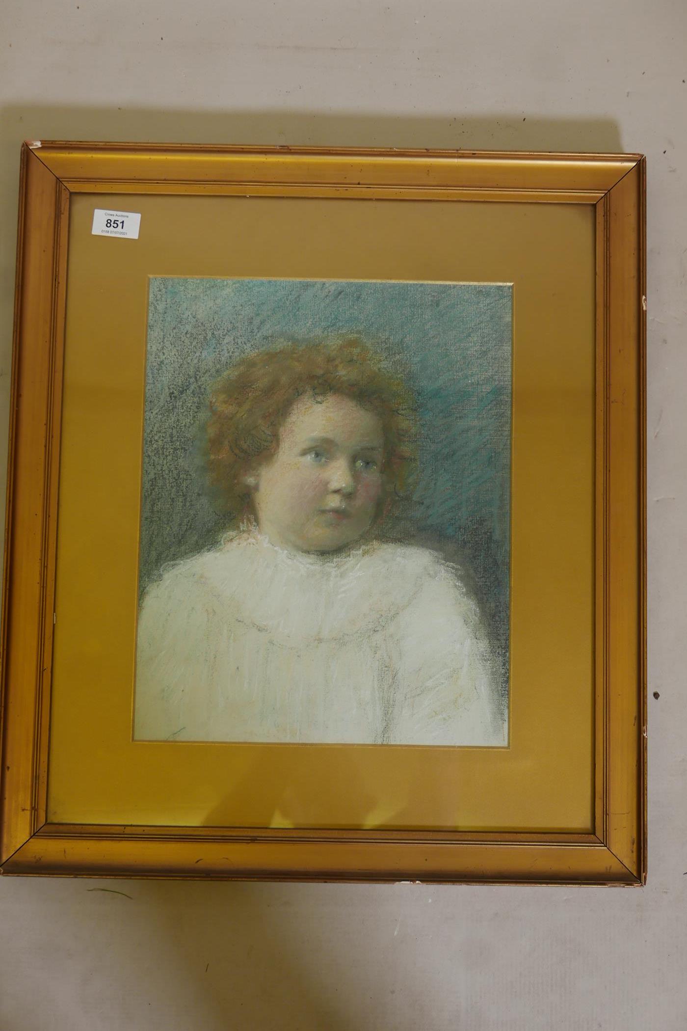 Portrait of a child, pastel on paper, unsigned, late C19th/early C20th, 11" x 14½" - Image 2 of 4