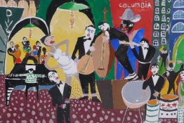 Possibly Christopher Corr, Jazzing it in New York, unsigned, gouache, unframed, 22" x 22½"