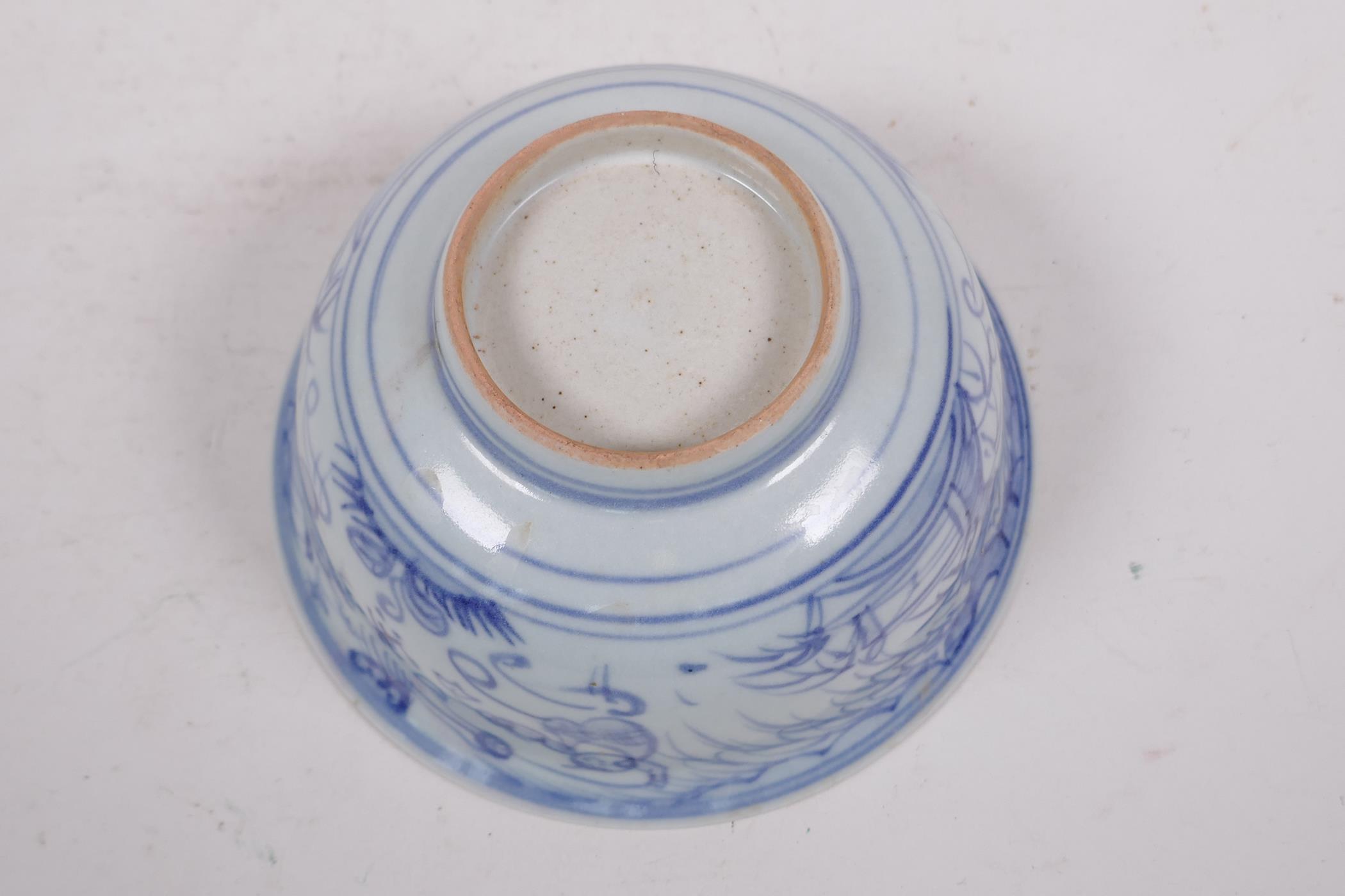 A blue and white porcelain rice bowl, decorated with boys playing in a landscape, 5½" diameter - Image 5 of 5