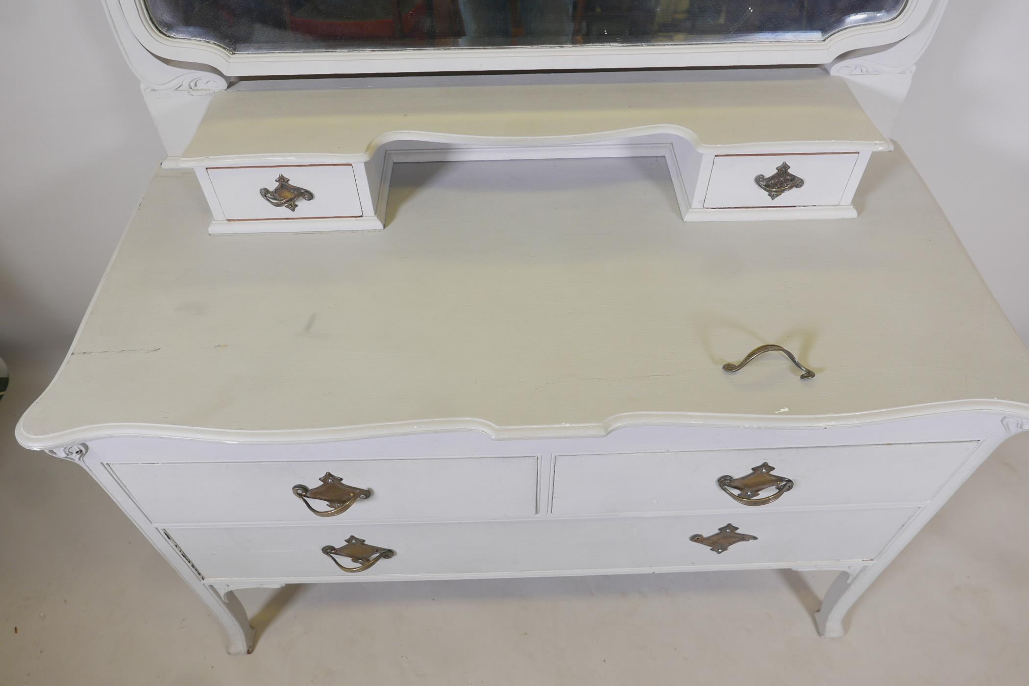 An Edwardian painted dressing table, with carved details, the mirrored top section with two drawers, - Image 4 of 5