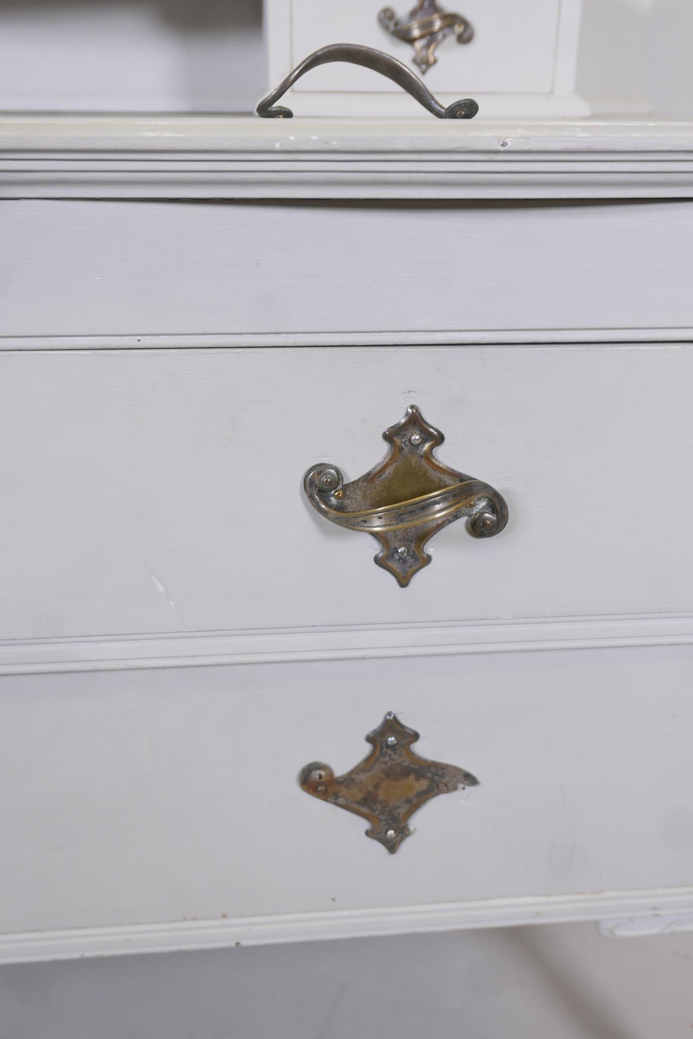 An Edwardian painted dressing table, with carved details, the mirrored top section with two drawers, - Image 3 of 5