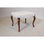 A C19th walnut stool, with shaped top, raised on cabriole supports, 24" x 20" x 18"
