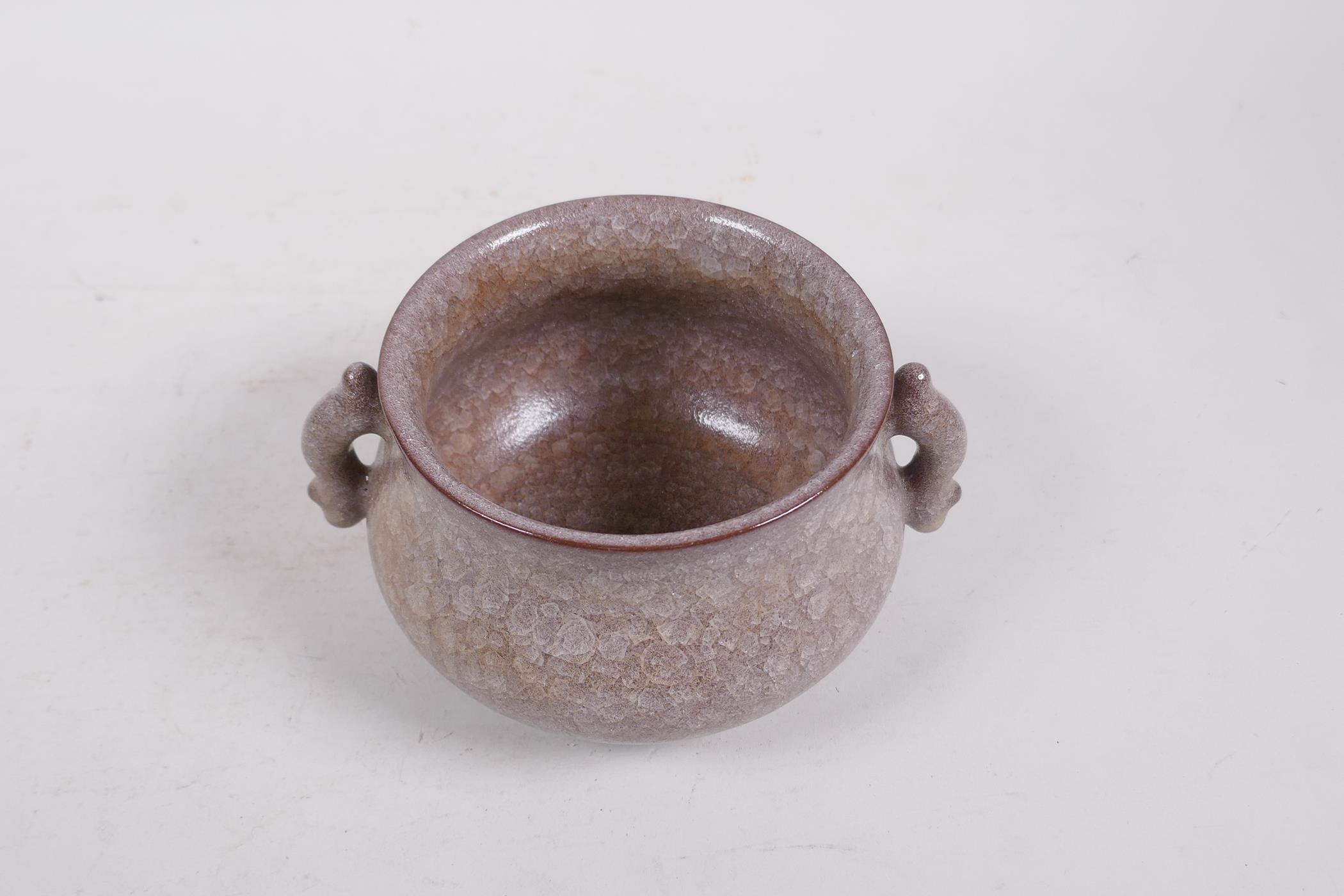 A Song style pottery two handled censer with a cracked ice glaze, 5½" diameter - Image 2 of 5