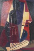 After Juan Gris, cubist still life, oil on canvas board, 16" x 20"