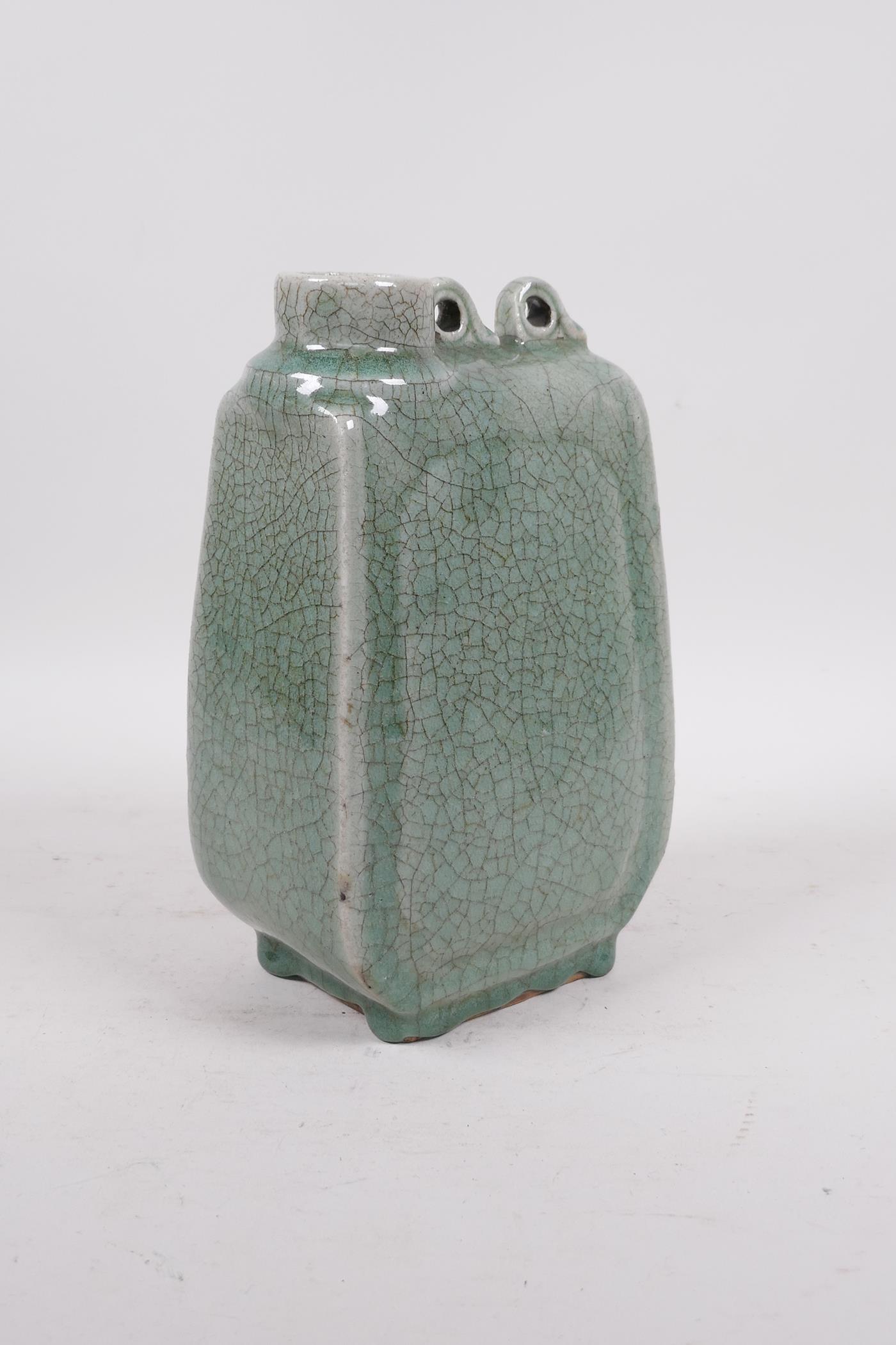 A Chinese green crackle glazed pottery water vessel, 9" high - Image 2 of 5