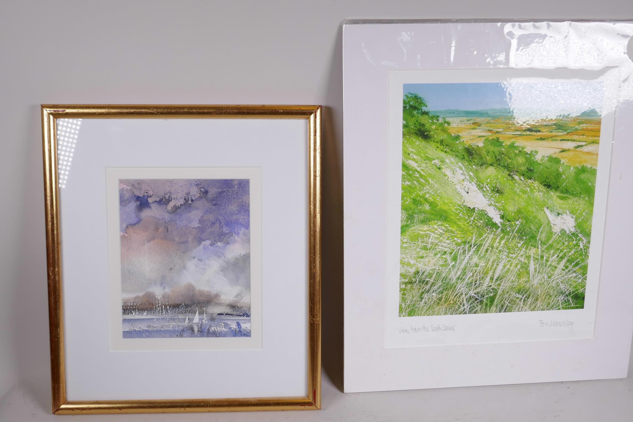 Ben Manchipp, moody seascape watercolour, initialled in pencil, together with a Ben Manchipp - Image 6 of 6
