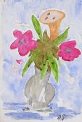 A Bloomsbury Group style watercolour, vase of flowers, monogrammed D.G., 16" x 10"